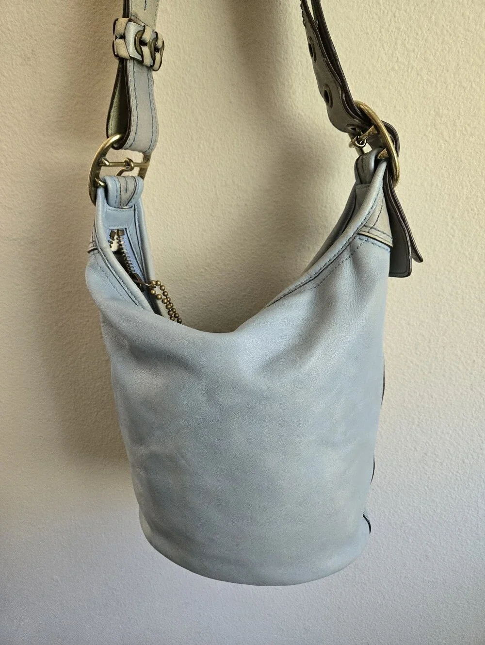 Coach 11422 Bleecker Tattersall Hobo Bag Duffle Purse Blue Leather Bleeker